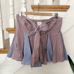 NWT Anthropologie Striped Cotton Flare Skirt Red Blue Bow Detail Size L Large